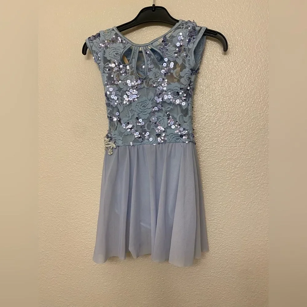 Weissman Dance Costume pale blue lace dress Slow Down 15129 IC- child 7/8